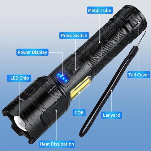 Rechargeable LED Flashlights High Lumens, 99,000 Lumen Super Bright Flashlight with 7 Modes & Waterproof, Powerful USB Rechargeable Handheld Flash Light for Camping Home in Kuwait