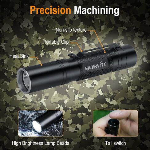 BORUIT RJ13 Rechargeable Tactical Flashlight, Bright 5 Modes EDC with Clip in Kuwait
