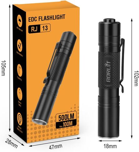 BORUIT RJ13 Rechargeable Tactical Flashlight, Bright 5 Modes EDC with Clip in Kuwait