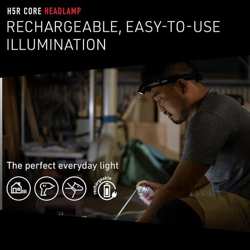 Ledlenser, H5R Core Rechargeable Headlamp, 500 lumens, Advanced Focus System, Constant Light Output, Dimmable, Magnetic Charge System, Dustproof, Waterproof, Connecting System in Kuwait