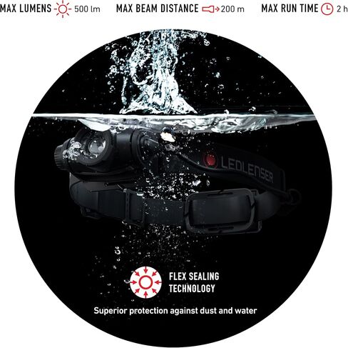 Ledlenser, H5R Core Rechargeable Headlamp, 500 lumens, Advanced Focus System, Constant Light Output, Dimmable, Magnetic Charge System, Dustproof, Waterproof, Connecting System in Kuwait