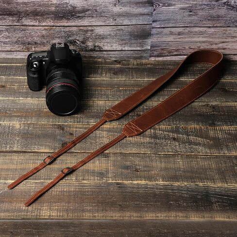 OSALADI Brown Leather Camera Shoulder Strap for Photographers, Adjustable in Kuwait