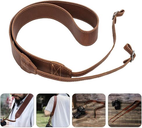 OSALADI Brown Leather Camera Shoulder Strap for Photographers, Adjustable in Kuwait