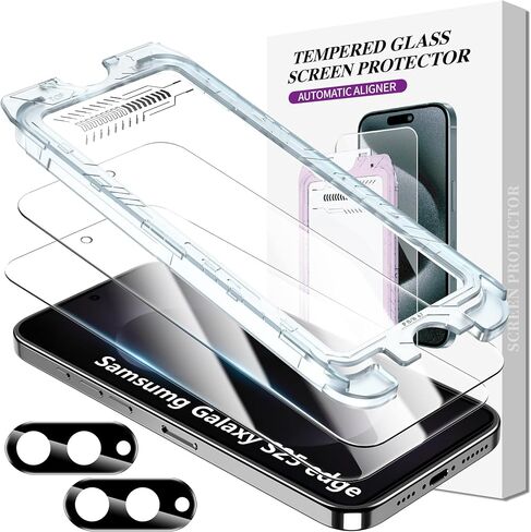 for Samsung Galaxy S25 Edge Screen Protector with Camera Lens Protector,9H Hardness Anti-Scratch Tempered Glass Flim, Case Friendly,Anti-Scratch (2 PACK) in Kuwait