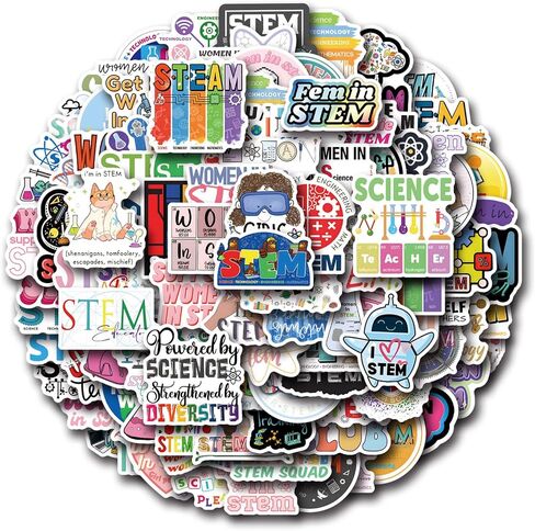 110Pcs Stem Stickers for Water Bottle, Laptop, Chemistry, Biology, Physics, Science Stickers- Women in Stem Gifts, Science Party Supplies- Gift for Women & Men in Kuwait