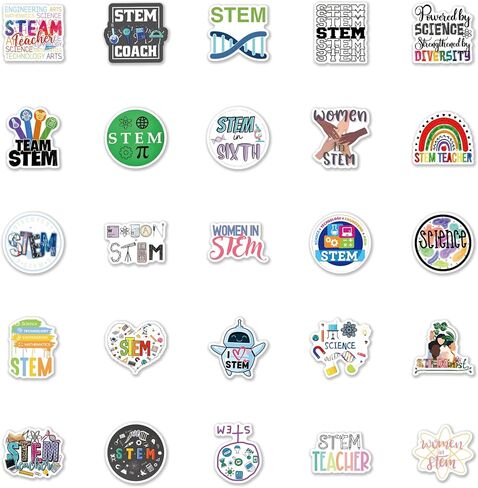110Pcs Stem Stickers for Water Bottle, Laptop, Chemistry, Biology, Physics, Science Stickers- Women in Stem Gifts, Science Party Supplies- Gift for Women & Men in Kuwait