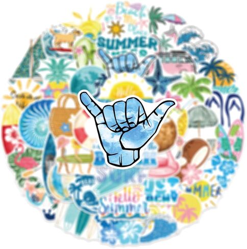 50 Pcs Summer Beach Stickers, Ocean Vinyl Decals for Water Bottle Laptop Luggage, Beach Themed Gifts for Teens Adults in Kuwait