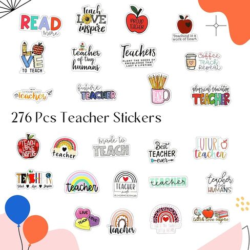 Sabary 276 Pcs Teacher Stickers for Laptop Water Bottles Vinyl Waterproof Sticker Teacher Appreciation Gifts Bulk Back to School Gift Party Favor for Women Men in Kuwait