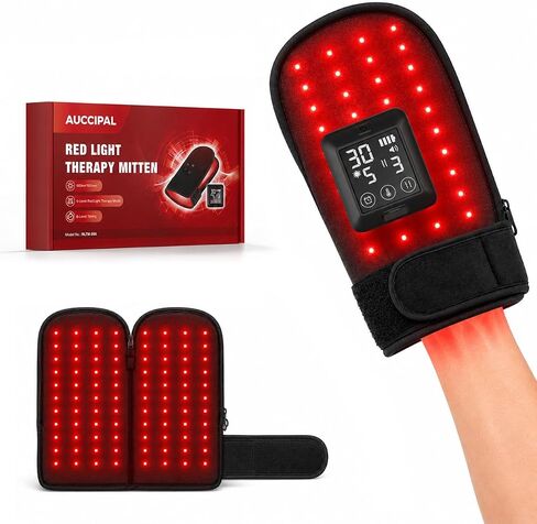 Cordless Red Light Glove for Hand, 5000mAh Rechargeable Dual-Sided 80 LEDs 660nm & 850nm Near-Infrared Light, 6 Red Light Levels & 6 Timer Settings, Unisex (Black) in Kuwait