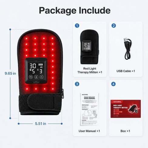 Cordless Red Light Glove for Hand, 5000mAh Rechargeable Dual-Sided 80 LEDs 660nm & 850nm Near-Infrared Light, 6 Red Light Levels & 6 Timer Settings, Unisex (Black) in Kuwait