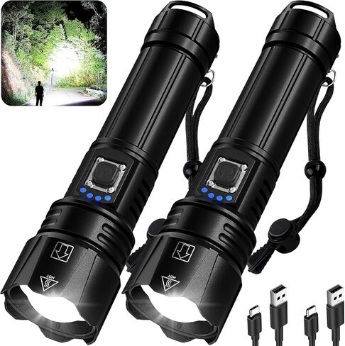 crazybrace Rechargeable Flashlights High Lumens, 2Pack 99000 Lumen Super Bright Led Flashlight with 5 Modes & 15H Long Runtime in Kuwait