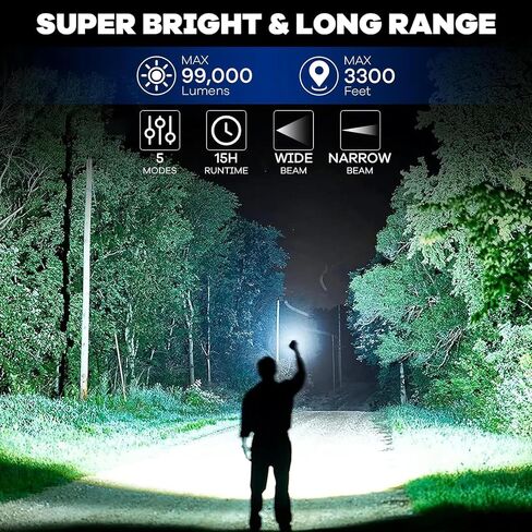crazybrace Rechargeable Flashlights High Lumens, 2Pack 99000 Lumen Super Bright Led Flashlight with 5 Modes & 15H Long Runtime in Kuwait