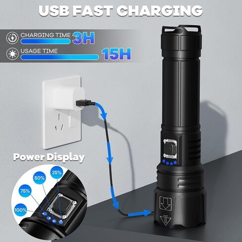 crazybrace Rechargeable Flashlights High Lumens, 2Pack 99000 Lumen Super Bright Led Flashlight with 5 Modes & 15H Long Runtime in Kuwait