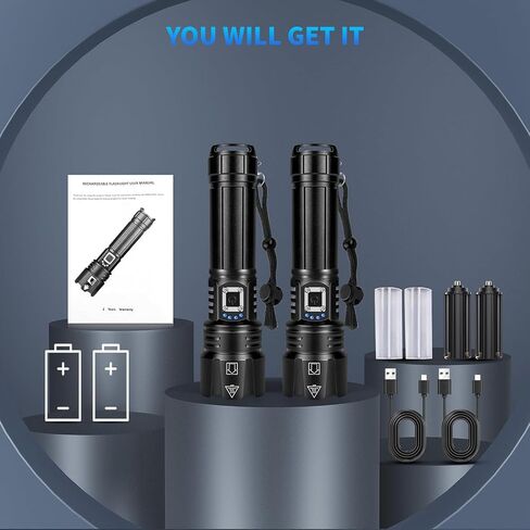 crazybrace Rechargeable Flashlights High Lumens, 2Pack 99000 Lumen Super Bright Led Flashlight with 5 Modes & 15H Long Runtime in Kuwait
