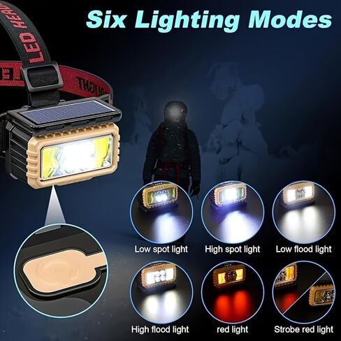 LED Rechargeable Headlamp, Super Bright Headlamp with Motion Sensor, USB/Solar Charging, 6 Modes with Red Light Waterproof Head lamp for Outdoors, Camping, Hiking, and Emergencies in Kuwait