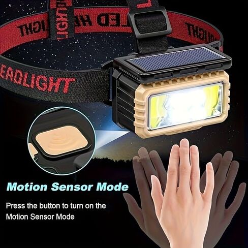 LED Rechargeable Headlamp, Super Bright Headlamp with Motion Sensor, USB/Solar Charging, 6 Modes with Red Light Waterproof Head lamp for Outdoors, Camping, Hiking, and Emergencies in Kuwait