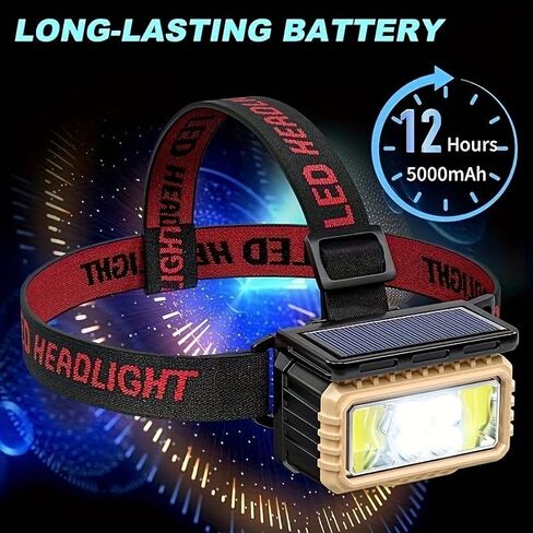 LED Rechargeable Headlamp, Super Bright Headlamp with Motion Sensor, USB/Solar Charging, 6 Modes with Red Light Waterproof Head lamp for Outdoors, Camping, Hiking, and Emergencies in Kuwait