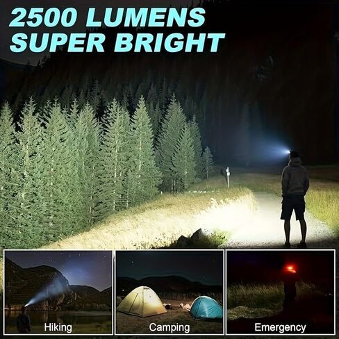 LED Rechargeable Headlamp, Super Bright Headlamp with Motion Sensor, USB/Solar Charging, 6 Modes with Red Light Waterproof Head lamp for Outdoors, Camping, Hiking, and Emergencies in Kuwait