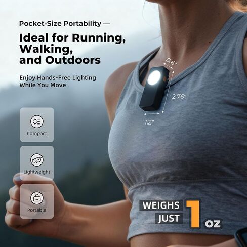 Rechargeable EDC Flashlight with 4 Lighting Modes, 600 Lumens Running Light for Runners, Clip On Flashlight, Pocket Flashlight for Running, Walking, Outdoor Activities and Emergency in Kuwait