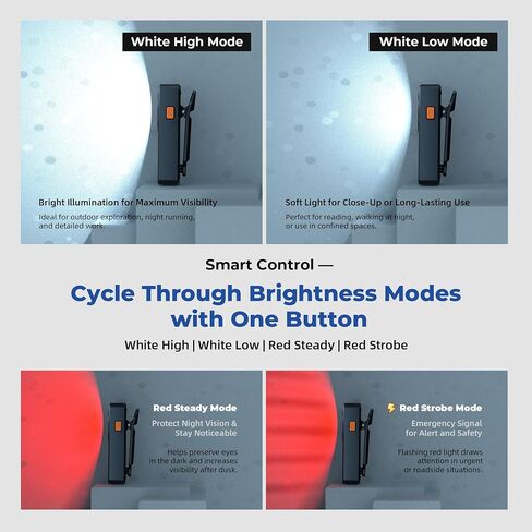 Rechargeable EDC Flashlight with 4 Lighting Modes, 600 Lumens Running Light for Runners, Clip On Flashlight, Pocket Flashlight for Running, Walking, Outdoor Activities and Emergency in Kuwait