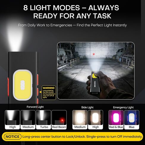 Flat EDC Flashlight, Rechargeable Pocket LED Light with Lock Function, USB-C, Magnetic Base & Dual Clip, Compact Multi-Functional Design for Everyday Carry in Kuwait