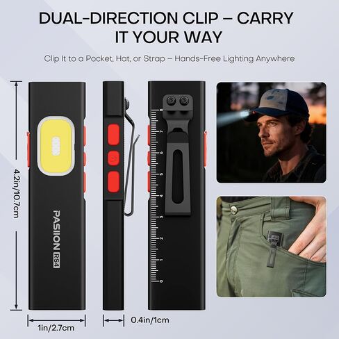 Flat EDC Flashlight, Rechargeable Pocket LED Light with Lock Function, USB-C, Magnetic Base & Dual Clip, Compact Multi-Functional Design for Everyday Carry in Kuwait