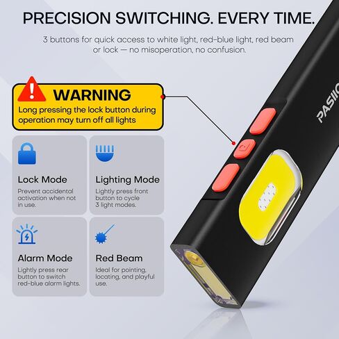 Flat EDC Flashlight, Rechargeable Pocket LED Light with Lock Function, USB-C, Magnetic Base & Dual Clip, Compact Multi-Functional Design for Everyday Carry in Kuwait