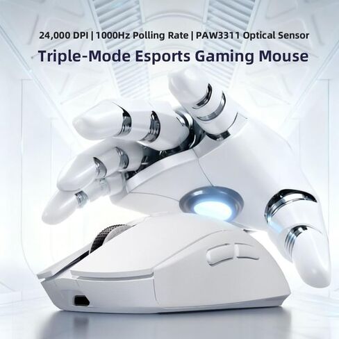 Wireless Gaming Mouse, 2.4G/USB-C/BT Wireless Mouse with 800mAh Battery, Adjustable 24,000 DPI & 1000 Polling Rate, PAW3311 Sensor, RGB Lighting, Programmable Buttons, for Win/Mac in Kuwait