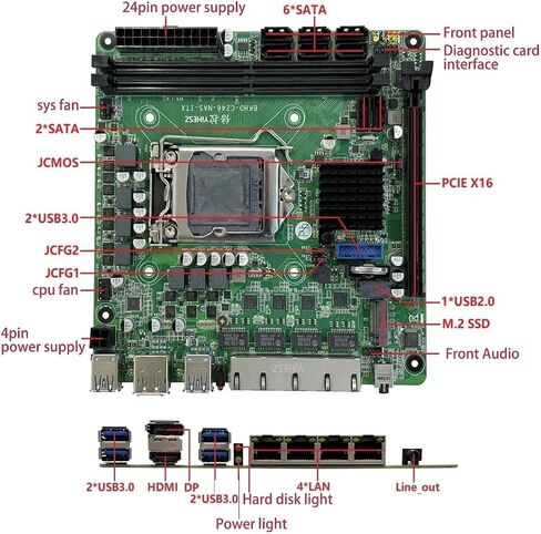N17 NAS Motherboard C246 LGA1151(Mini ITX/DDR4 Support ECC/PCIE3.0x16/4x2.5G LAN/8xSATA3/2xM.2/USB3.0/ HD DP/Soft Routing Board) in Kuwait
