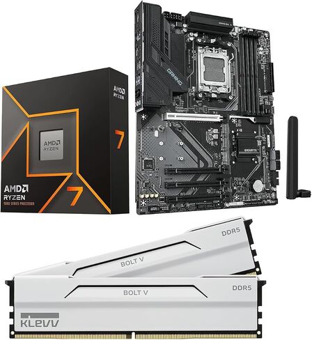Micro Center CPU Motherboard Memory Combo: AMD Ryzen 7 9700X CPU Processor + Gigabyte B850 Gaming WIFI6 Motherboard + KLEVV Bolt V DDR5 32GB (2x16GB) 6000MHz CL30 Desktop Ram Memory White in Kuwait