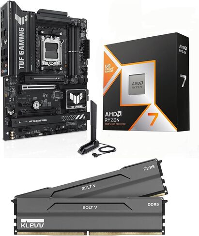 Micro Center CPU Motherboard Memory Combo: AMD Ryzen 7 9800X3D CPU Processor with ASUS TUF Gaming B850-PLUS WiFi AM5 ATX Motherboard and KLEVV Bolt V DDR5 32GB (2x16GB) 6000MHz CL30 Ram Memory in Kuwait