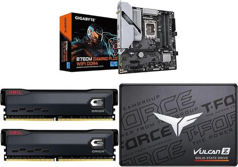Newegg Motherboard Memory SSD Combo - B760M Gaming Plus WiFi DDR4 Bundle with GeIL DDR4 3200 32GB(2 * 16GB) and T-Force 512GB SATA III SSD in Kuwait