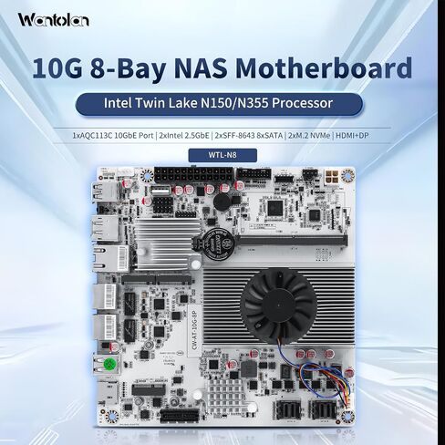 لوحة أم NAS Mini ITX 10Gbps NAS ذات 8 فتحات قابلة للتكيف لدعم 8sata، منفذ كهربائي واحد بسرعة 10 جيجابت في الثانية، منفذان كهربائيان 2.5 جيجا، اثنان m.2 nvme، اثنان pcie3.0 Type-c 10 جيجابت في الثانية (N350+2 * 8643) in Saudi Arabia