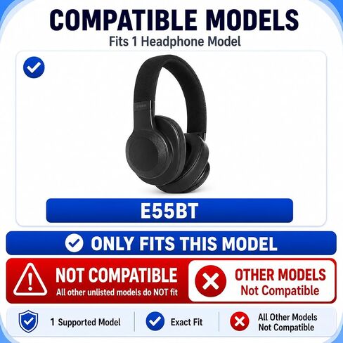 Replacement Ear Pads for JBL E55BT Headphones, Soft Protein Leather Cushions with Memory Foam, Extra Thick Ear Cups Cover for E55 BT, 1 Pair-Black in Kuwait