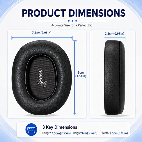 Replacement Ear Pads for JBL E55BT Headphones, Soft Protein Leather Cushions with Memory Foam, Extra Thick Ear Cups Cover for E55 BT, 1 Pair-Black in Kuwait