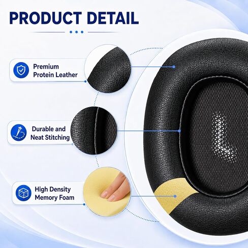 Replacement Ear Pads for JBL E55BT Headphones, Soft Protein Leather Cushions with Memory Foam, Extra Thick Ear Cups Cover for E55 BT, 1 Pair-Black in Kuwait