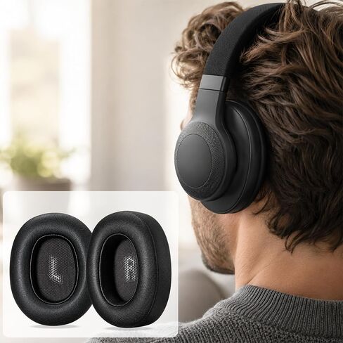 Replacement Ear Pads for JBL E55BT Headphones, Soft Protein Leather Cushions with Memory Foam, Extra Thick Ear Cups Cover for E55 BT, 1 Pair-Black in Kuwait