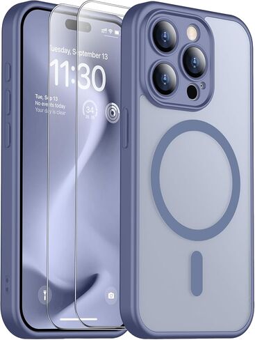 SPIDERCASE for iPhone 15 Pro Case, Magnetic Translucent Matte Case with 2PCS Tempered Glass Screen Protector Slim Phone Case for iPhone 15 Pro 6.1'', Lavender Gray in Saudi Arabia