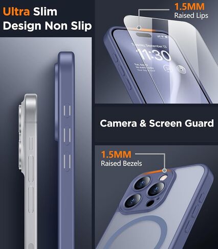 SPIDERCASE for iPhone 15 Pro Case, Magnetic Translucent Matte Case with 2PCS Tempered Glass Screen Protector Slim Phone Case for iPhone 15 Pro 6.1'', Lavender Gray in Saudi Arabia