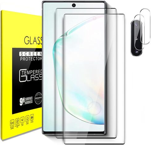 Samsung Galaxy Note 10 Plus Tempered Glass Screen Protector with Camera Lens Protector [3D Curved] [Fingerprint unlock] Clear Full Screen Coverage Protector for Samsung Note 10+ 6.8 inch [2+2 Pack] in Saudi Arabia