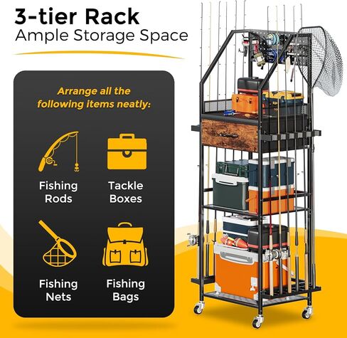 Fishing Rod Holder Organizer with Fabric Drawer & Pegboard in Saudi Arabia
