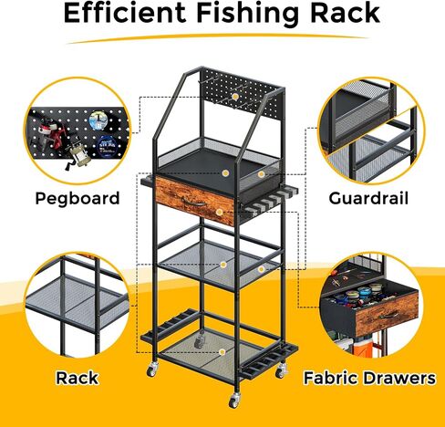 Fishing Rod Holder Organizer with Fabric Drawer & Pegboard in Saudi Arabia