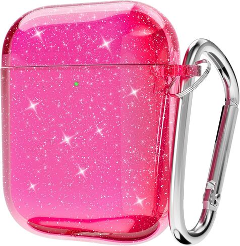 Svanove for Airpods Case Clear Glitter، حافظة Airpods اللطيفة اللامعة اللامعة من الجيل الأول مع سلسلة مفاتيح، غطاء صلب Girly Y2k Aesthetic Airpods Cover Accessories للنساء والفتيات، وردي فاقع نيون in Kuwait
