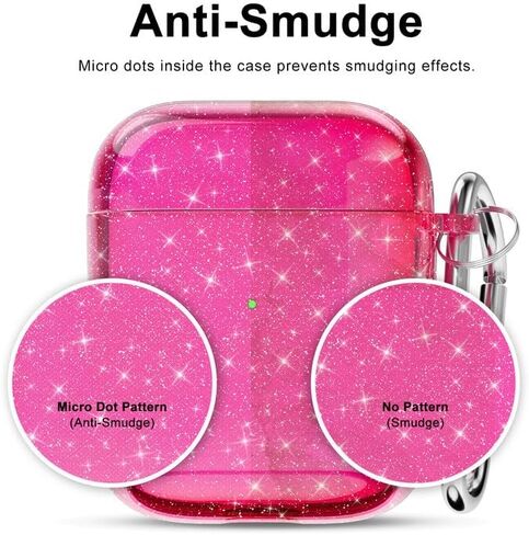 Svanove for Airpods Case Clear Glitter، حافظة Airpods اللطيفة اللامعة اللامعة من الجيل الأول مع سلسلة مفاتيح، غطاء صلب Girly Y2k Aesthetic Airpods Cover Accessories للنساء والفتيات، وردي فاقع نيون in Kuwait