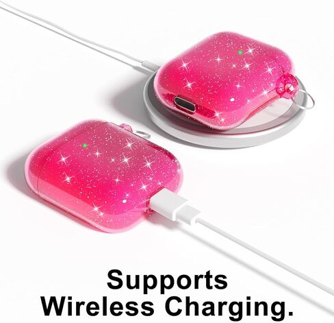 Svanove for Airpods Case Clear Glitter، حافظة Airpods اللطيفة اللامعة اللامعة من الجيل الأول مع سلسلة مفاتيح، غطاء صلب Girly Y2k Aesthetic Airpods Cover Accessories للنساء والفتيات، وردي فاقع نيون in Kuwait