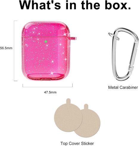 Svanove for Airpods Case Clear Glitter، حافظة Airpods اللطيفة اللامعة اللامعة من الجيل الأول مع سلسلة مفاتيح، غطاء صلب Girly Y2k Aesthetic Airpods Cover Accessories للنساء والفتيات، وردي فاقع نيون in Kuwait