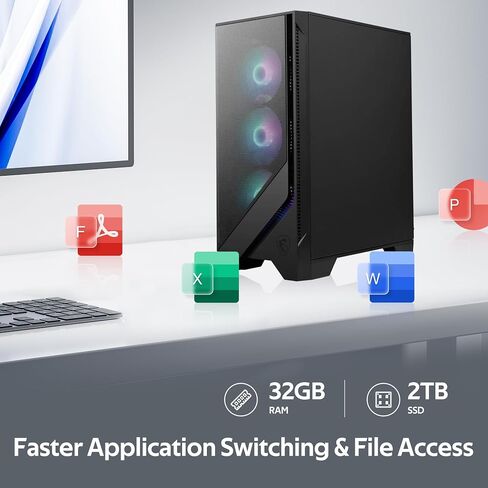 msi Codex R2 AI Gaming Desktop, Intel Core Ultra 7 265, 32GB DDR5 RAM, 3TB Storage (2TB NVMe SSD&1TB Docking Station), RTX 5060 Ti 8GB GDDR7, RGB Cooling, Keyboard & Mouse, Wi-Fi 6E, Win 11, Black in Kuwait