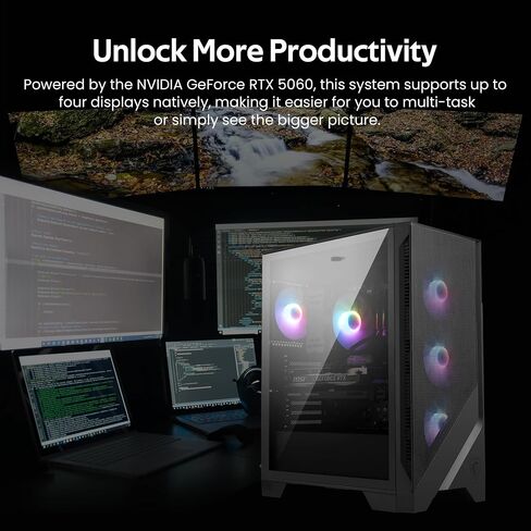 msi Codex R2 AI Gaming Desktop, Intel Core Ultra 7 265, 32GB DDR5 RAM, 3TB Storage (2TB NVMe SSD&1TB Docking Station), RTX 5060 Ti 8GB GDDR7, RGB Cooling, Keyboard & Mouse, Wi-Fi 6E, Win 11, Black in Kuwait