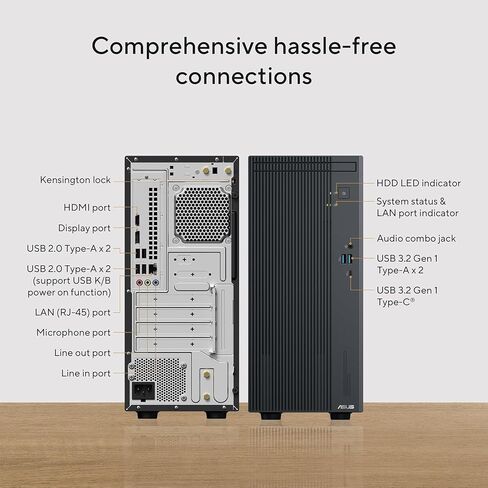 ASUS V500 Tower Desktop Computer | Intel Core i7 13620H (10 Cores, Up to 5GHz) | 64GB DDR5 RAM, 2TB PCIe SSD | WiFi 6, Bluetooth 5.4 | Intel UHD Graphics | Office 365 for The Web, Wired KB & Mouse in Kuwait