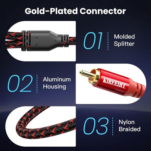 KIRFEIHT RCA to 3.5mm Cable 10 FT, 2RCA to Aux Audio Adapter HiFi Sound in Saudi Arabia